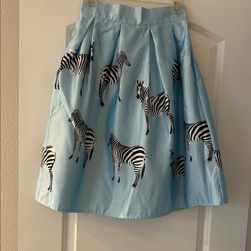 Chic Light Blue Zebra Print A-Line Skirt